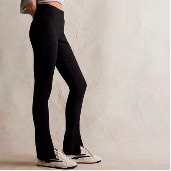 Free People We the Free Double Dutch Pull on Slit Black Jeans XS - Picture 2 of 11